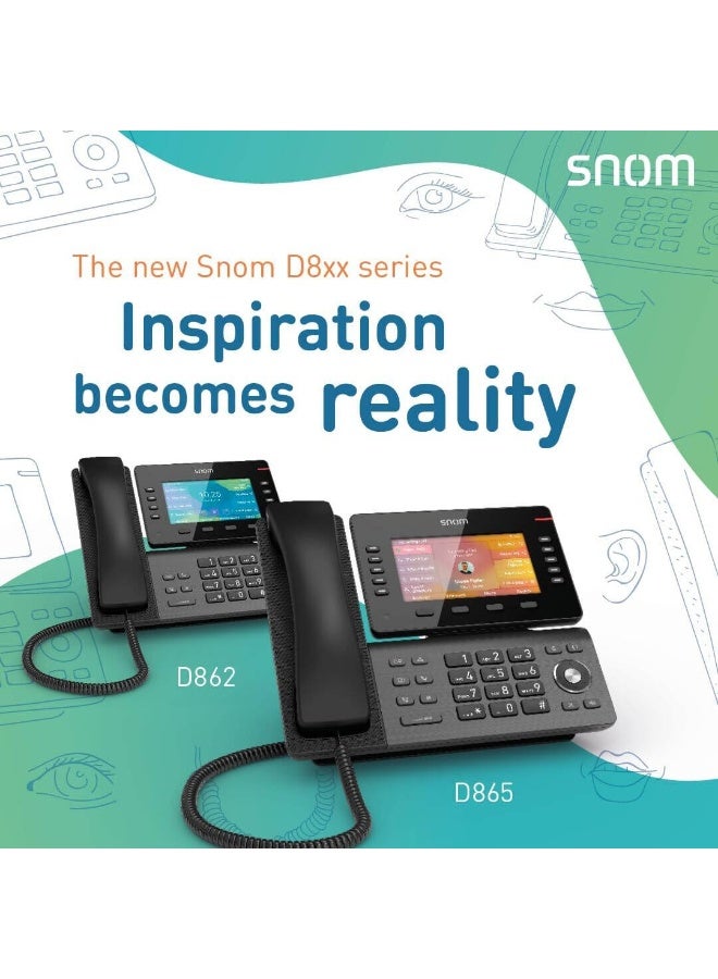 Snom هاتف سنام D862 VOIP المكتبي، شاشة ملونة IPS بحجم 5 إنش، اتصال USB 2.0، 8 مفاتيح وظائف قابلة للبرمجة، تحسين تقليل الضوضاء - Image 5
